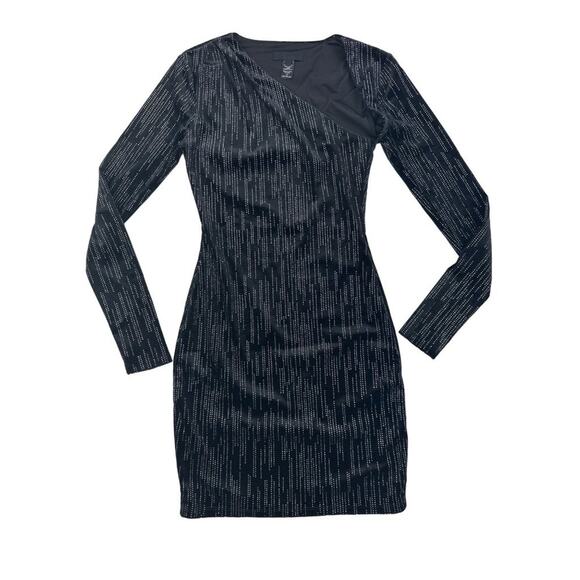 H:ours - Slash Neckline Long Sleeve Rhinestone Mini Dress in Black - Picture 1 of 4